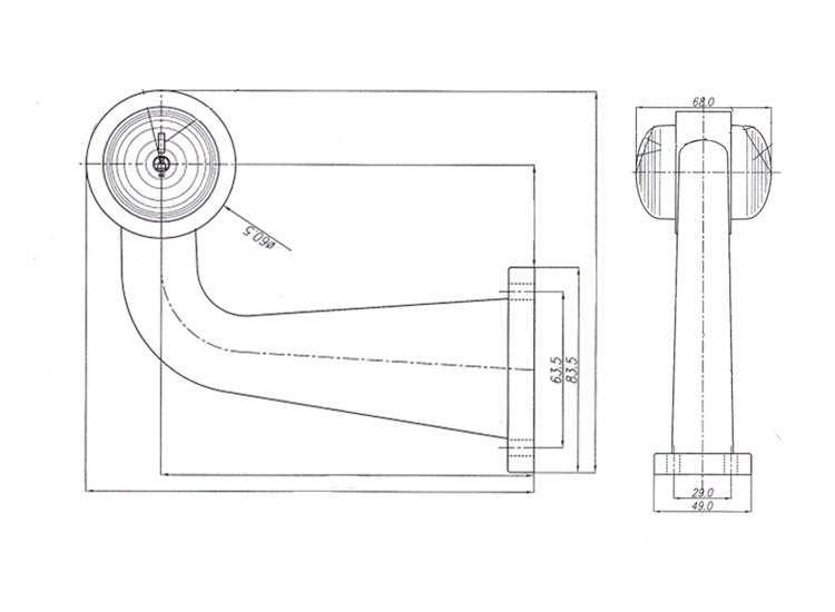 WAS 12/24V Red/White Long 90° Stalk Marker Lamp *NO BULB