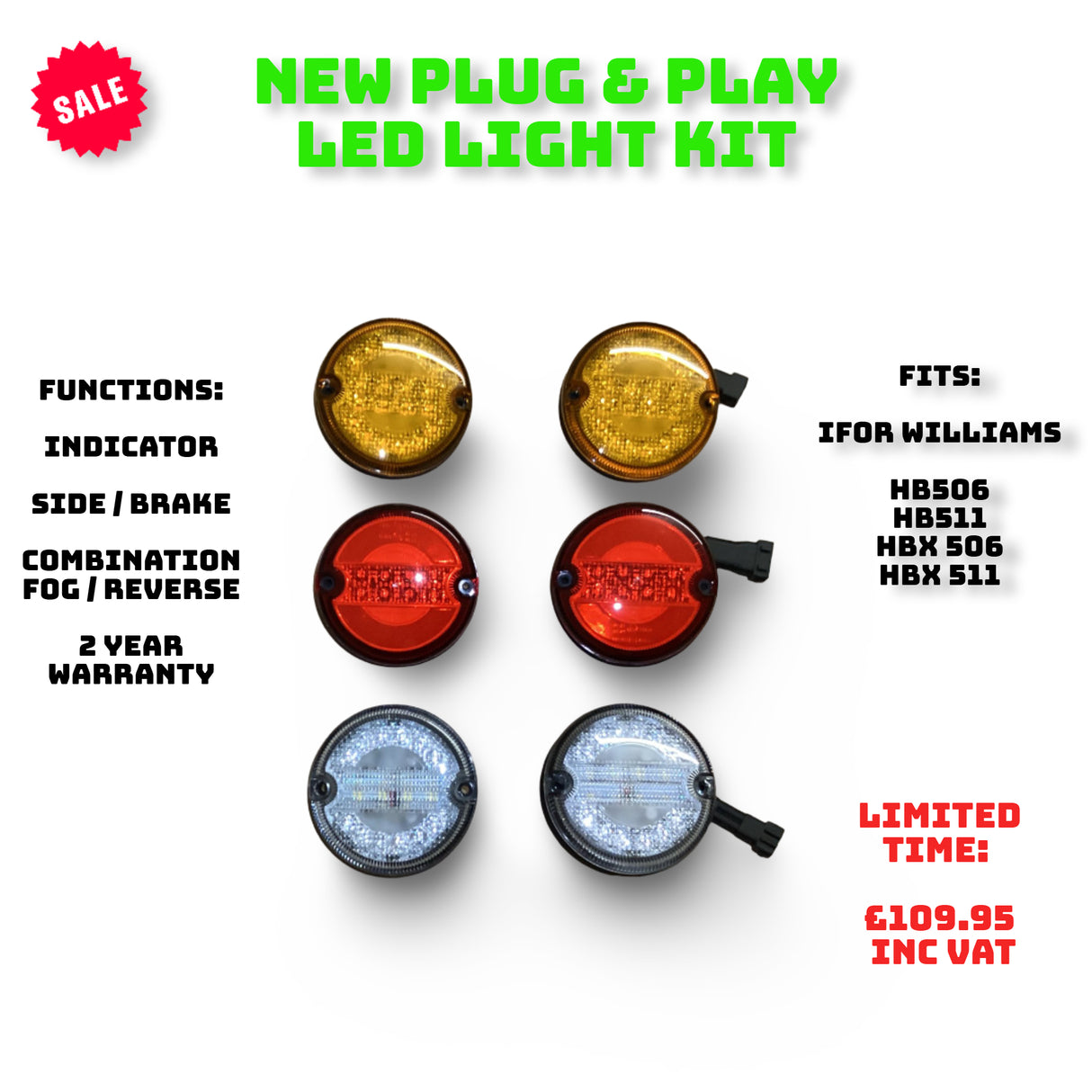 Ifor Williams HB506 HB511 HBX506 HBX511 Rear LED Light Upgrade Kit