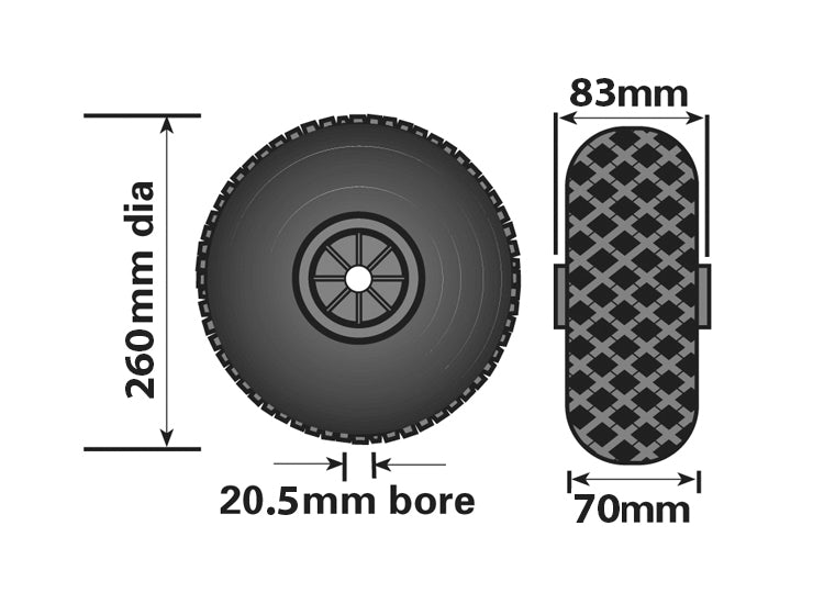 MP229 260mm Pneumatic Rubber / Plastic Wheel For Jockey Wheels