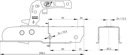 Unbraked Pressed Steel Coupling Head / Hitch - 60mm