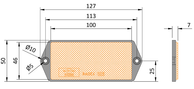 RADEX AMBER RECTANGLE REFLECTOR RIVET ON